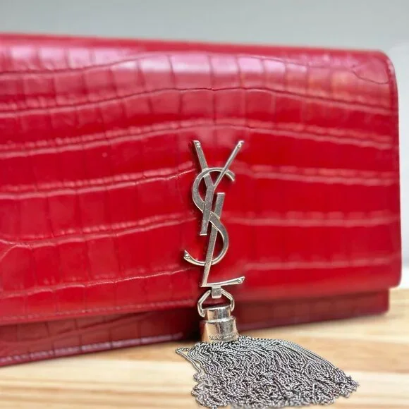 Yves Saint Laurent Red Crocodile Leather Kate Chain Shoulder Bag Crossbody - Picture 6 of 6